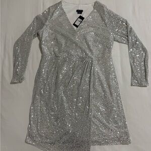City Chic Silver Sequin V-Neck Dress